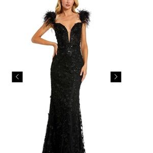 Mac Dugal Sheer Appliqué Evening Gown - Elegant Black Gown with Feather